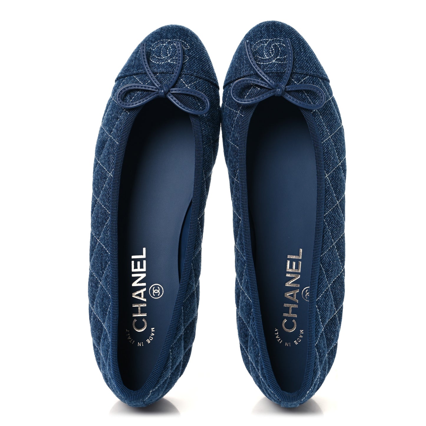 Washed Denim Quilted Cap Toe CC Ballerina Flats 38.5 Blue