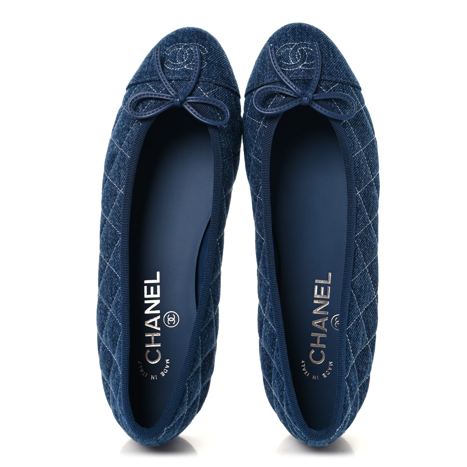 Chanel Washed Denim Quilted Cap Toe CC Ballerina Flats 38.5 Blue 2 of 10