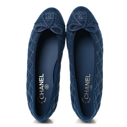 Chanel Washed Denim Quilted Cap Toe CC Ballerina Flats 38.5 Blue 2 of 10