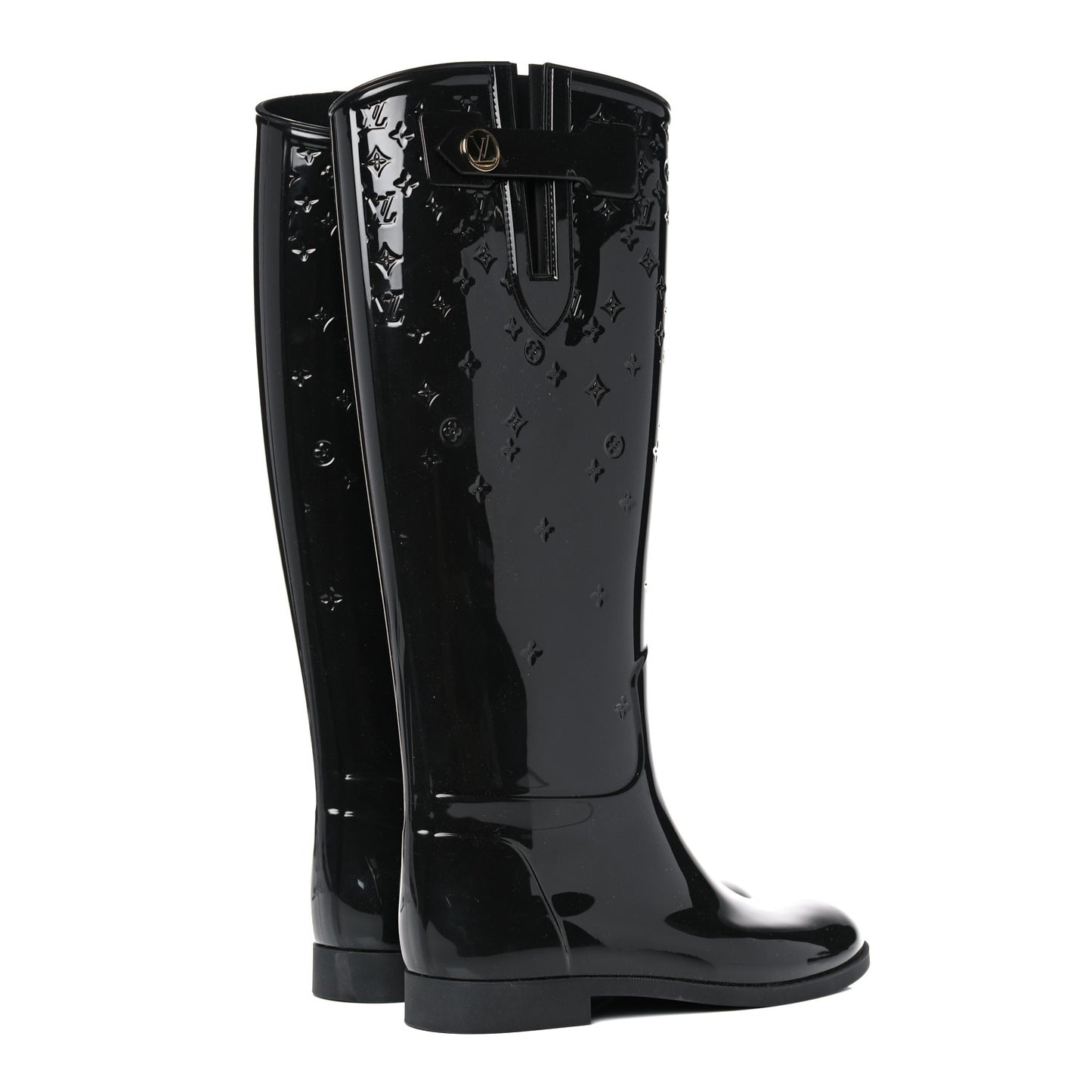 Rubber Embossed Monogram Drops High Rain Boots 37 Black