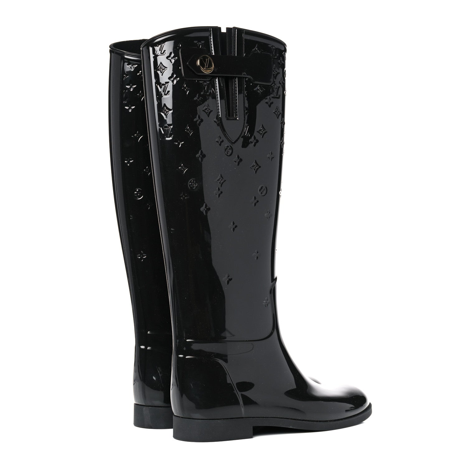 Louis Vuitton Rubber Embossed Monogram Drops High Rain Boots 37 Black 4 of 13