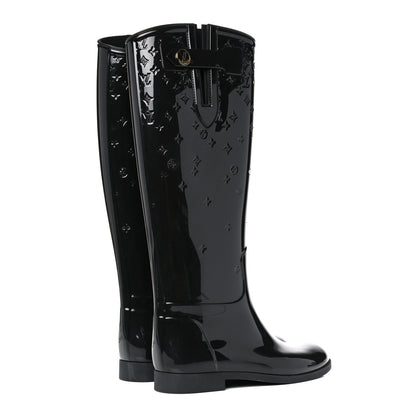 Louis Vuitton Rubber Embossed Monogram Drops High Rain Boots 37 Black 4 of 13