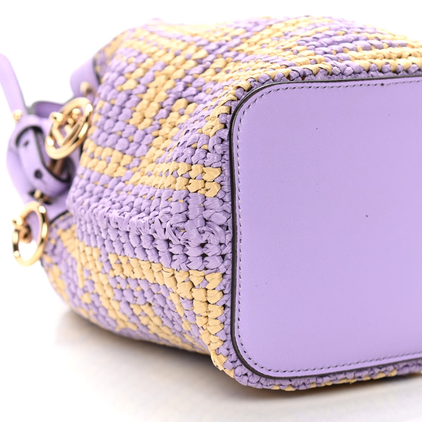 Raffia Vitello Seta F is Fendi FF Woven Mini Mon Tresor Bucket Bag Anemone Natural
