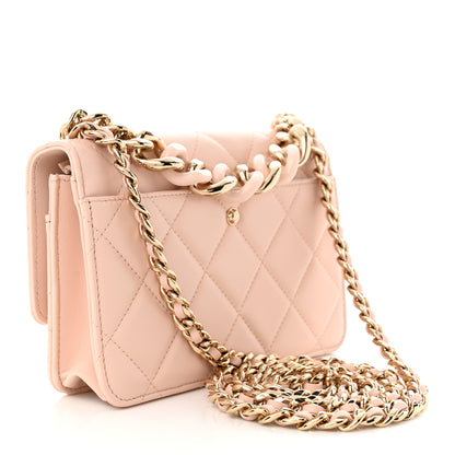 Chanel Lambskin Resin Bi-Color Quilted Wallet On Chain WOC Light Beige 3 of 13