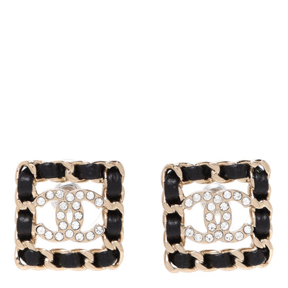 Chanel Crystal Lambskin Chain Sergeant Chanel Stud Earrings Black Gold 1 of 5
