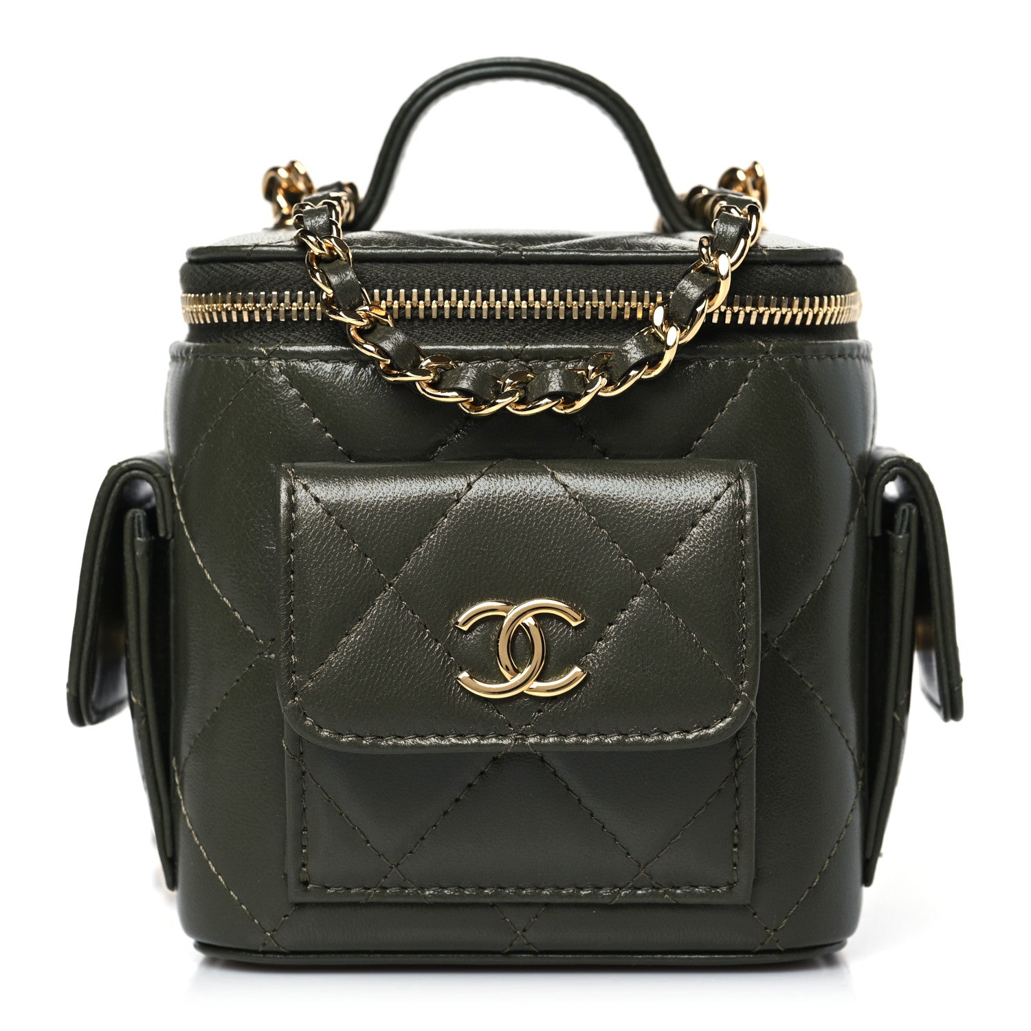 Chanel Lambskin Quilted Polly Pocket Top Vanity With Chain Khaki 1 of 9