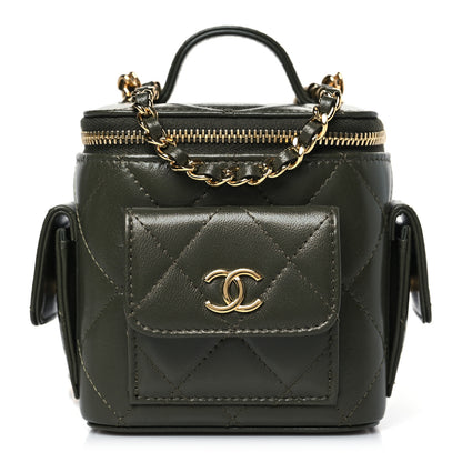 Chanel Lambskin Quilted Polly Pocket Top Vanity With Chain Khaki 1 of 9