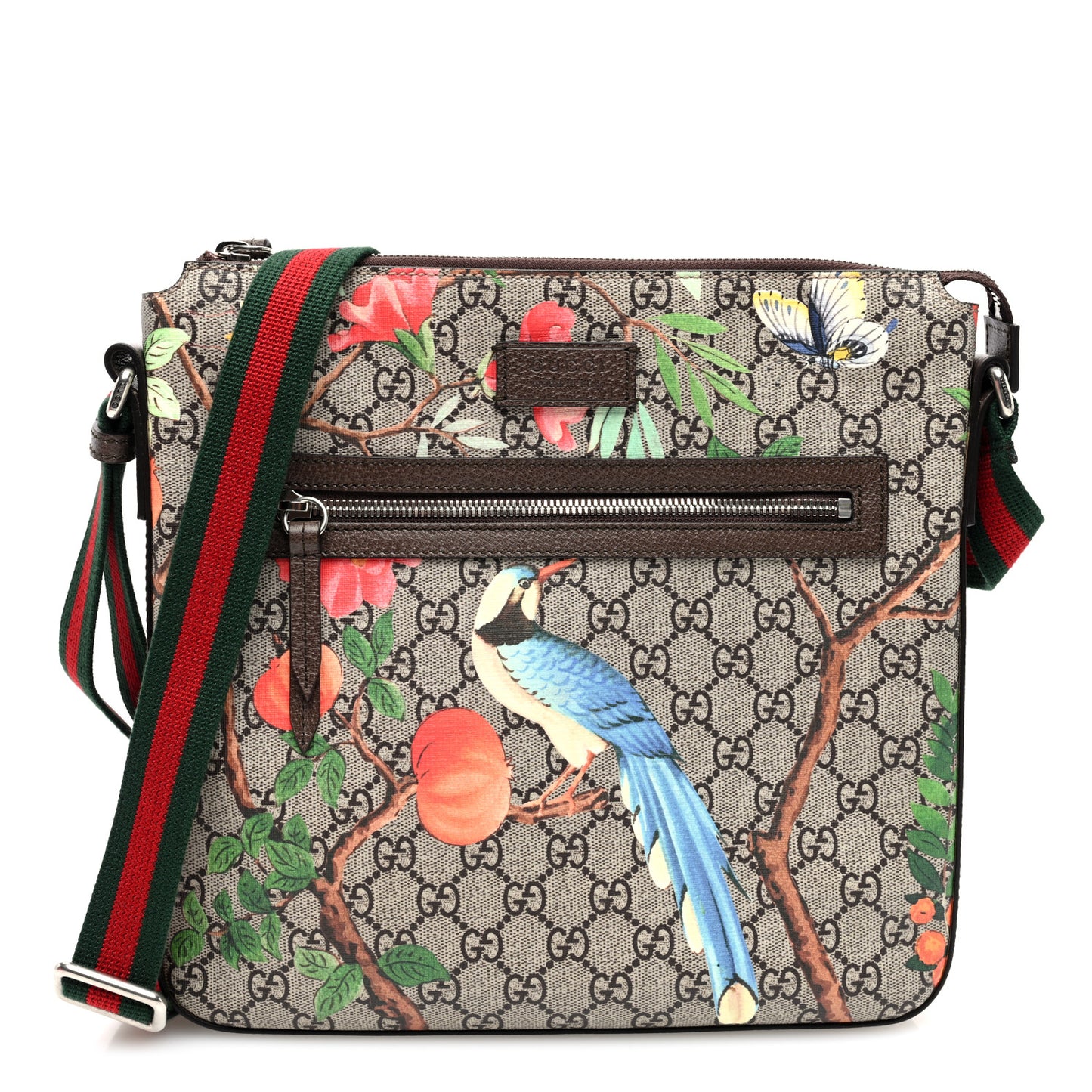 GG Supreme Monogram Tian Web Medium Flat Messenger Beige Multicolor New Acero