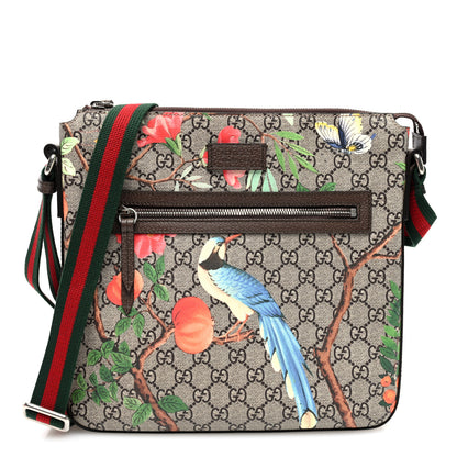 Gucci GG Supreme Monogram Tian Web Medium Flat Messenger Beige Multicolor New Acero 1 of 10