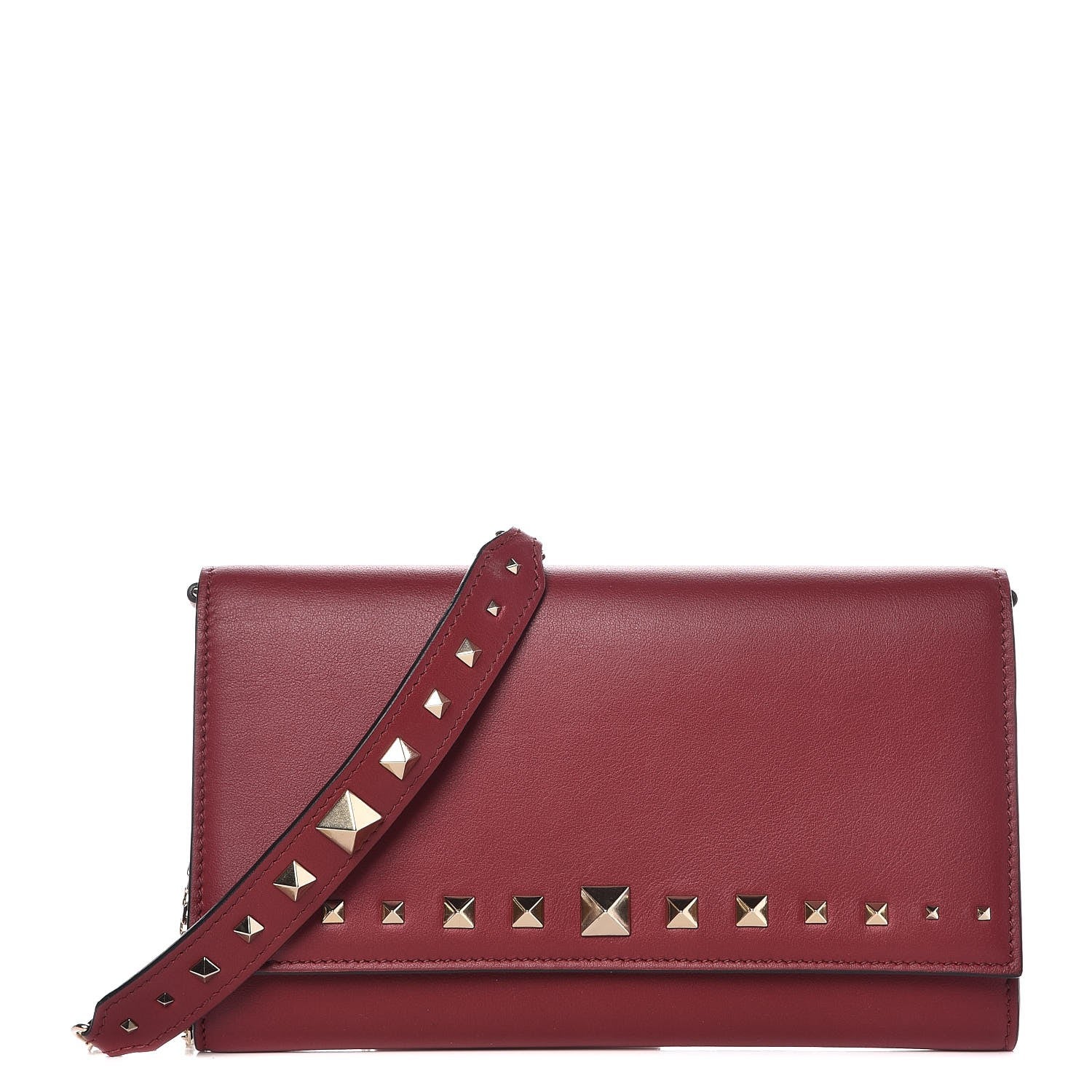 Valentino Garavani Vitello Rockstud Crossbody Wallet On Chain Rubino 1 of 8