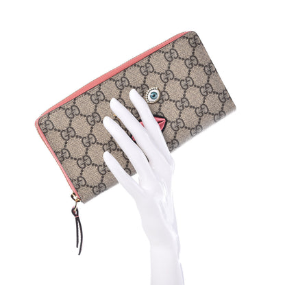 Gucci GG Supreme Monogram Embroidered Face Zip Around Wallet Pink 2 of 10