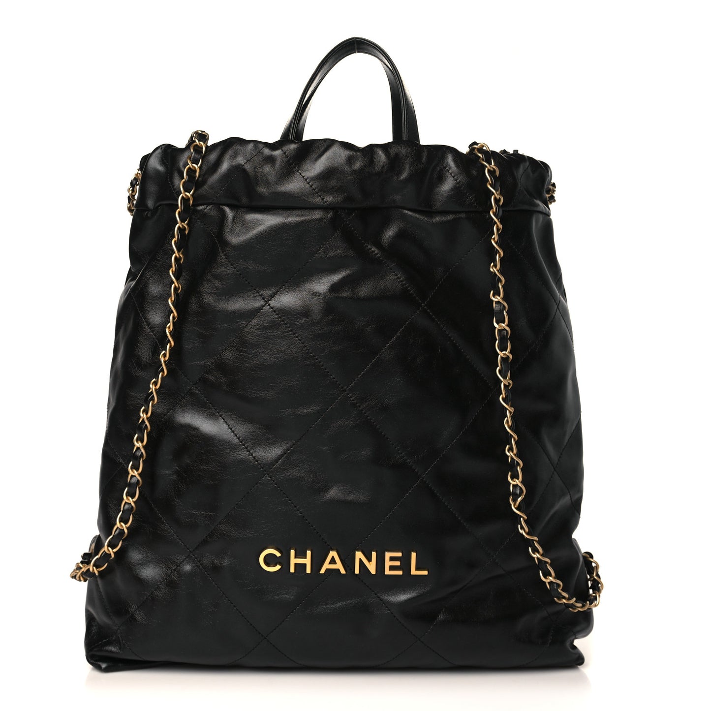 Shiny Calfskin Quilted Chanel 22 Backpack Black