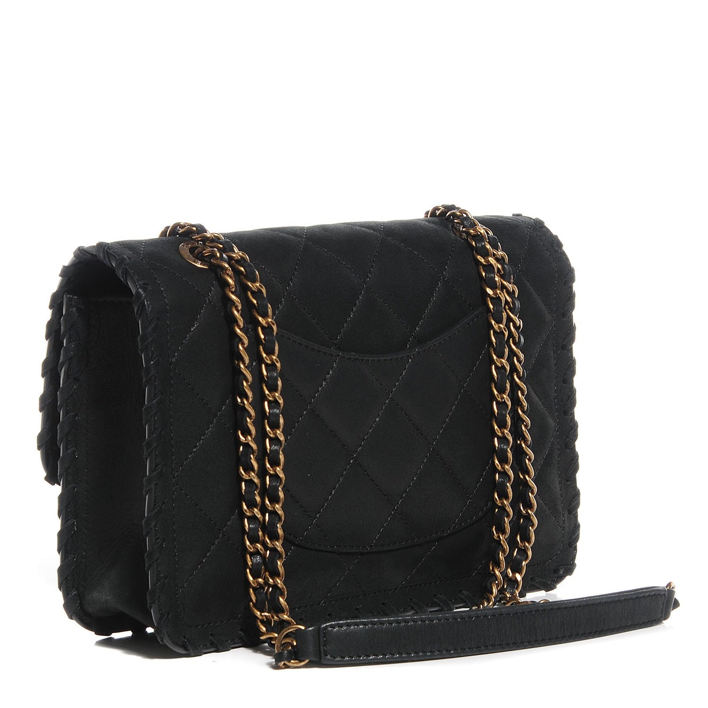 Metallic Calfskin Small Happy Stitch Flap Black