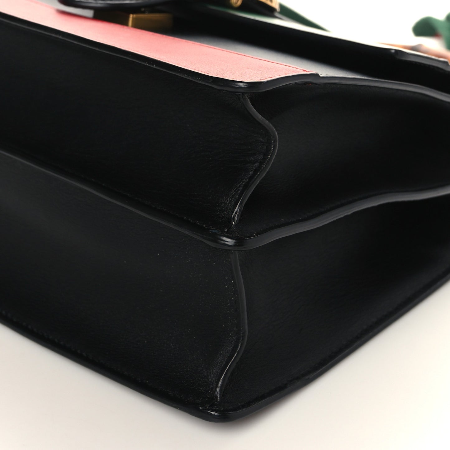 Moon Calfskin Web Medium Dionysus Bamboo Top Handle Bag Black Bright Evergreen Hibiscus Red