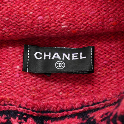 Chanel Cashmere Quilted CC Beanie Hat Pink Navy Blue 4 of 5