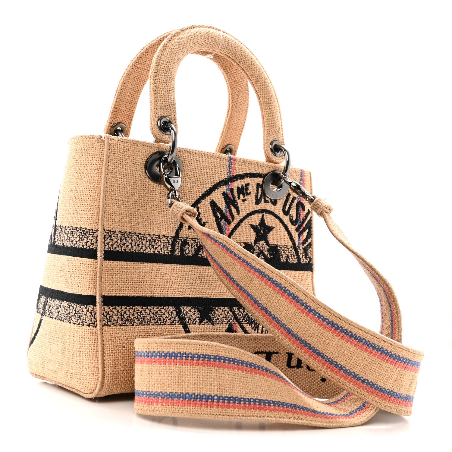 Christian Dior Canvas Jute Embroidered Medium Lady D-Lite Beige Multicolor 3 of 15