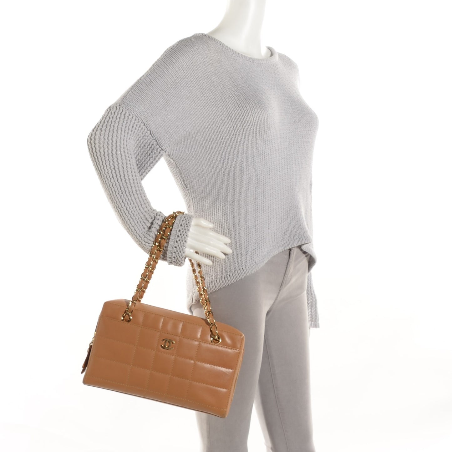 Lambskin Square Stitched Shoulder Bag Beige
