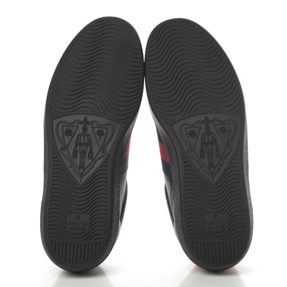 Gucci Miro Soft Calfskin Laminated Ayers Web Bee Embroidered Mens Ace Sneakers 6.5 Black Red Flame Night 6 of 11