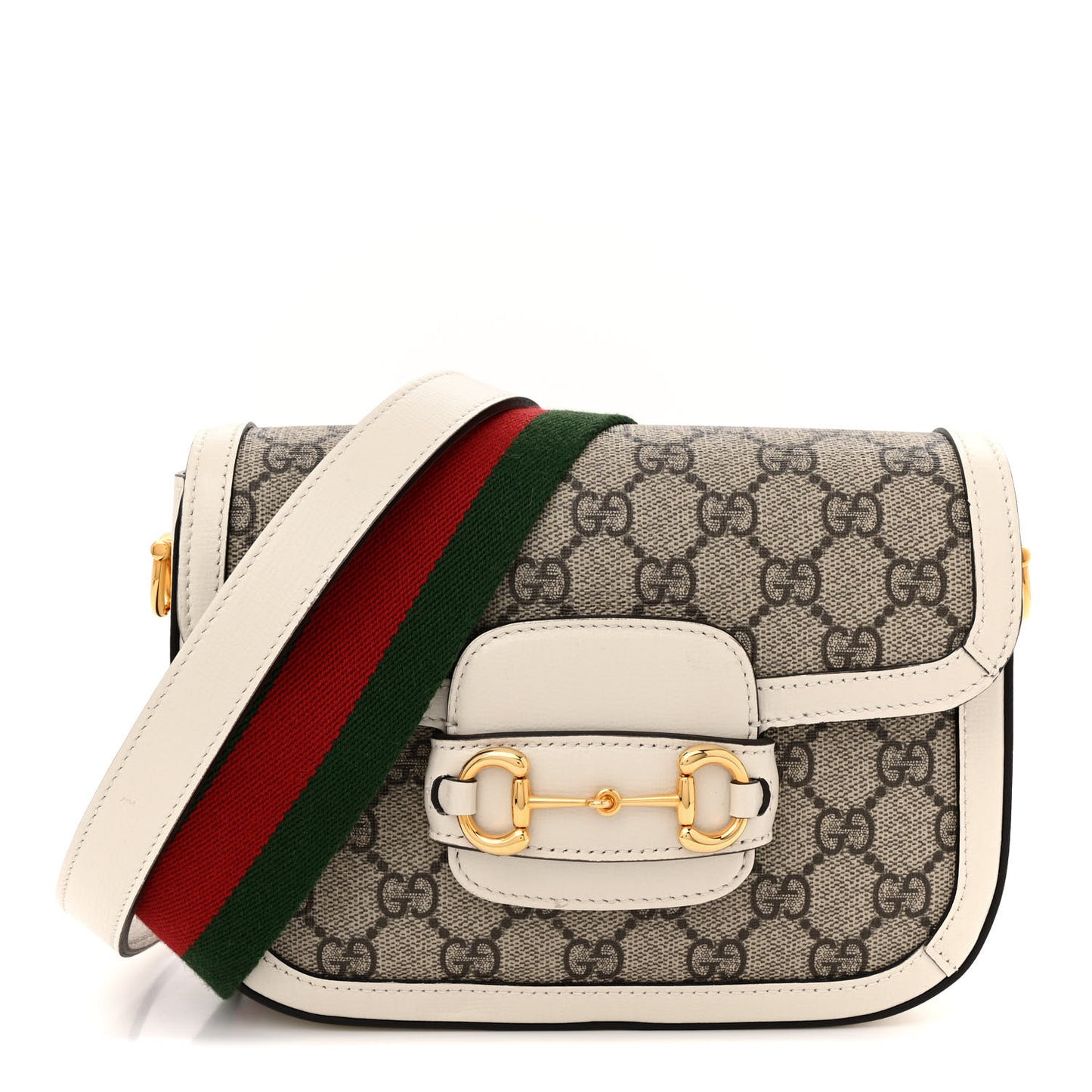 GG Supreme Monogram Web Mini Horsebit 1955 Shoulder Bag Beige Mystic White