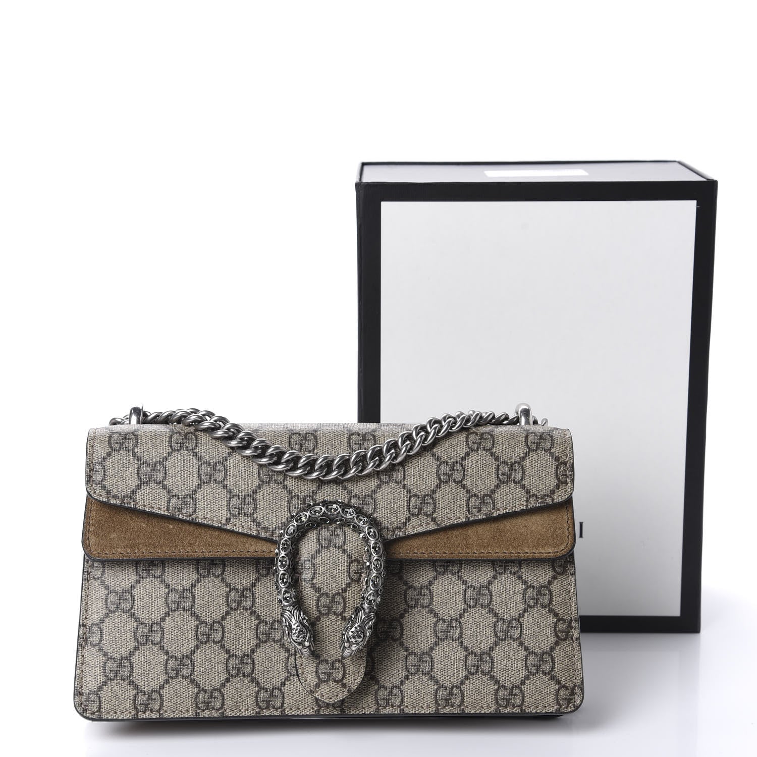 Gucci GG Supreme Monogram Suede Crystal Small Dionysus Shoulder Bag Beige Ebony Taupe 10 of 10