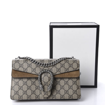 Gucci GG Supreme Monogram Suede Crystal Small Dionysus Shoulder Bag Beige Ebony Taupe 10 of 10