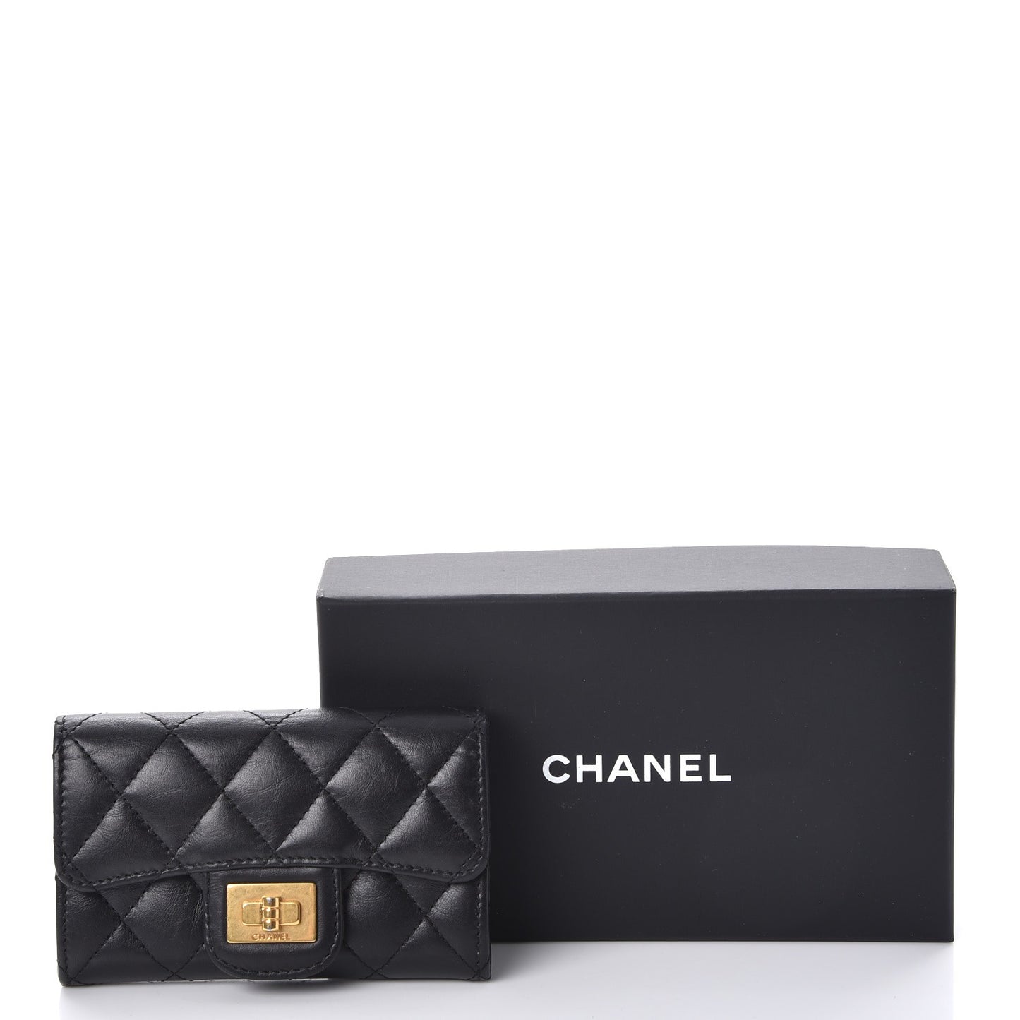Aged Calfskin Quilted Reissue Flap Card Holder Black