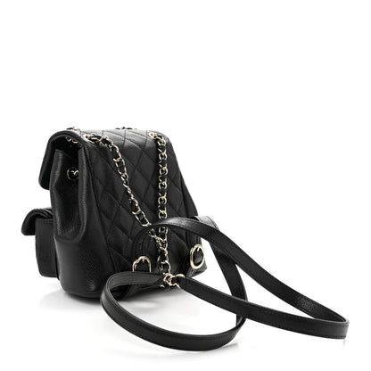 Chanel Shiny Caviar Quilted Small Duma Pockets Drawstring Backpack Black 3 of 11