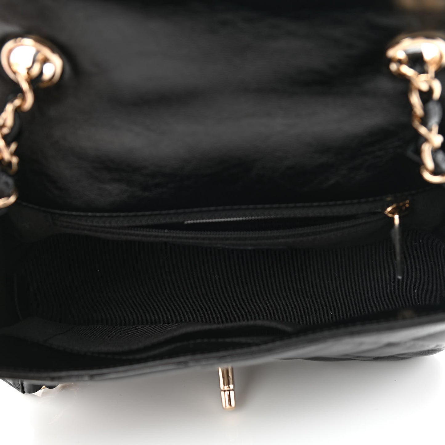 Crumpled Glazed Lambskin Quilted Mini Flap Black