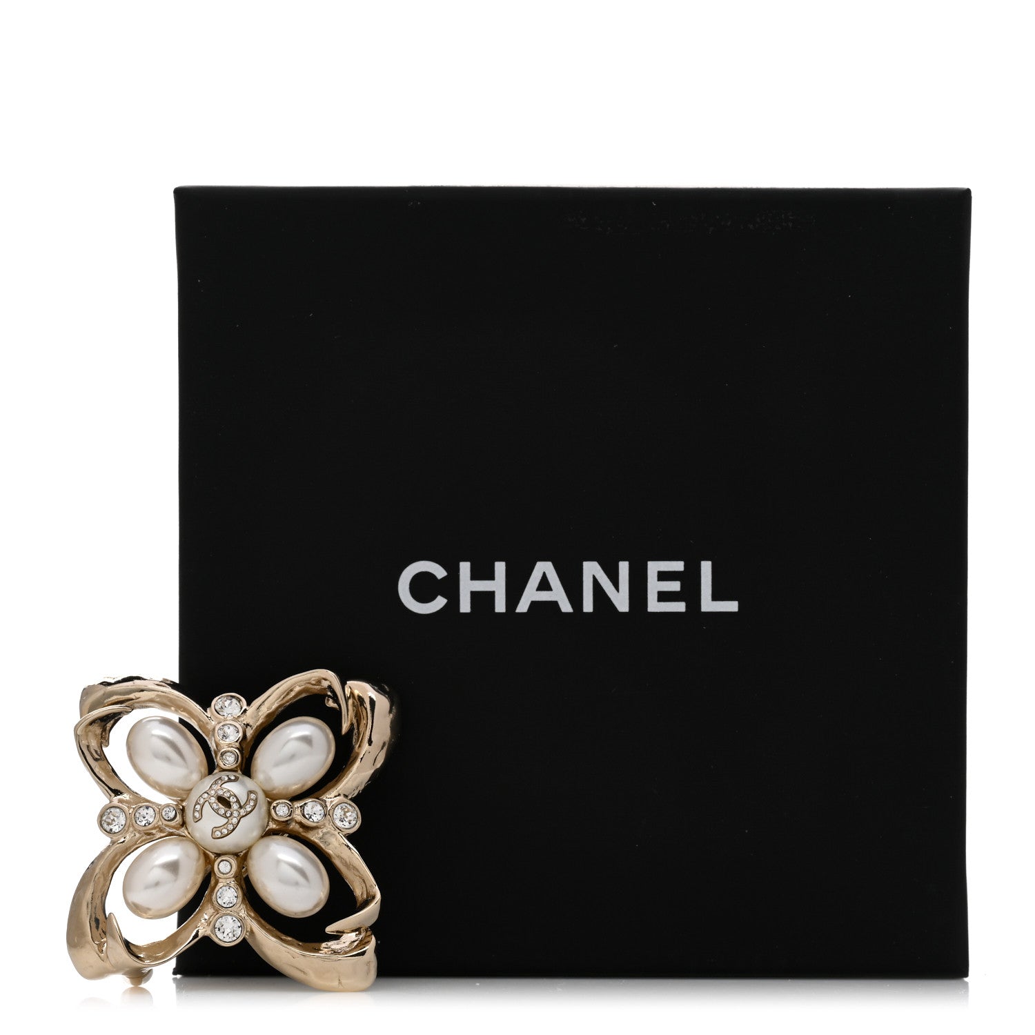 Chanel Pearl Crystal CC Brooch Gold Pearly White 5 of 5