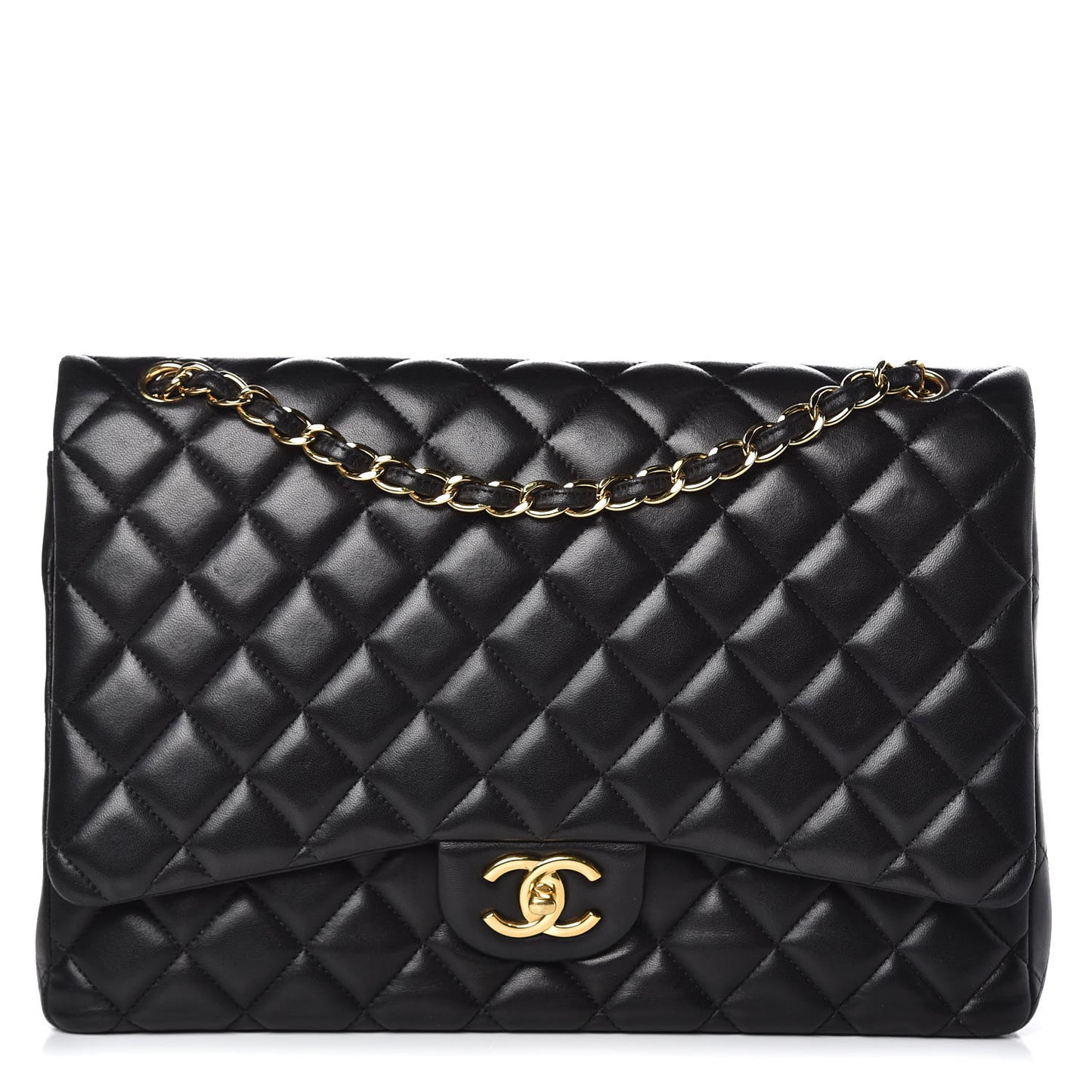 Lambskin Quilted Maxi Double Flap Black