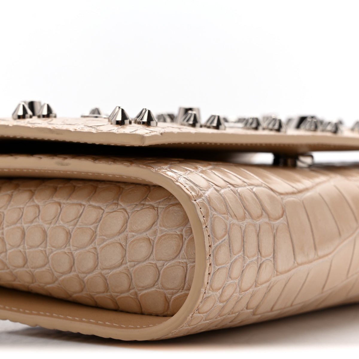 Christian Louboutin Calfskin Crocodile Embossed Spikes Loubinthesky Paloma Clutch Nougat 9 of 11