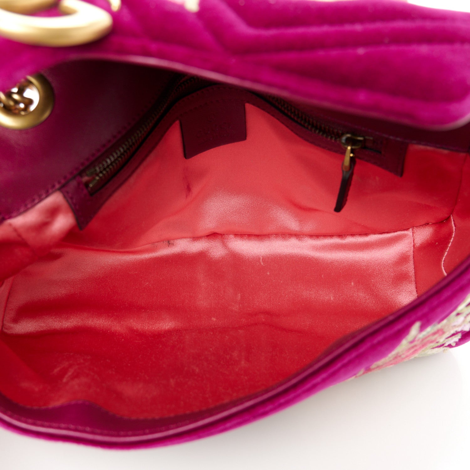Gucci Velvet Matelasse Embroidered Small GG Marmont Shoulder Bag Fuchsia Violet Cyclamen 5 of 11
