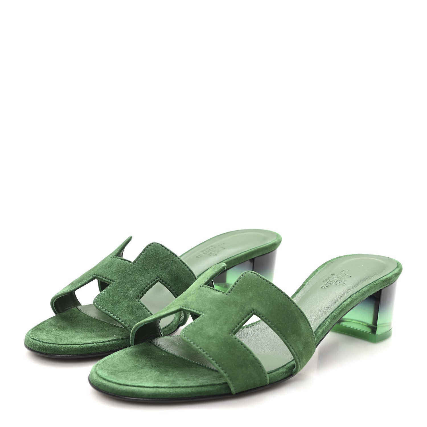 エルメス　HERMES パンプス　レザー　オリーブグリーン　ポインテッドトゥ Hermes Suede Goatskin Oasis Sandals 36.5 Vert Electrique 1844027