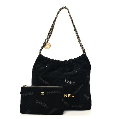 Chanel Velvet Sequin Quilted Small Chanel 22 Black 1 of 15