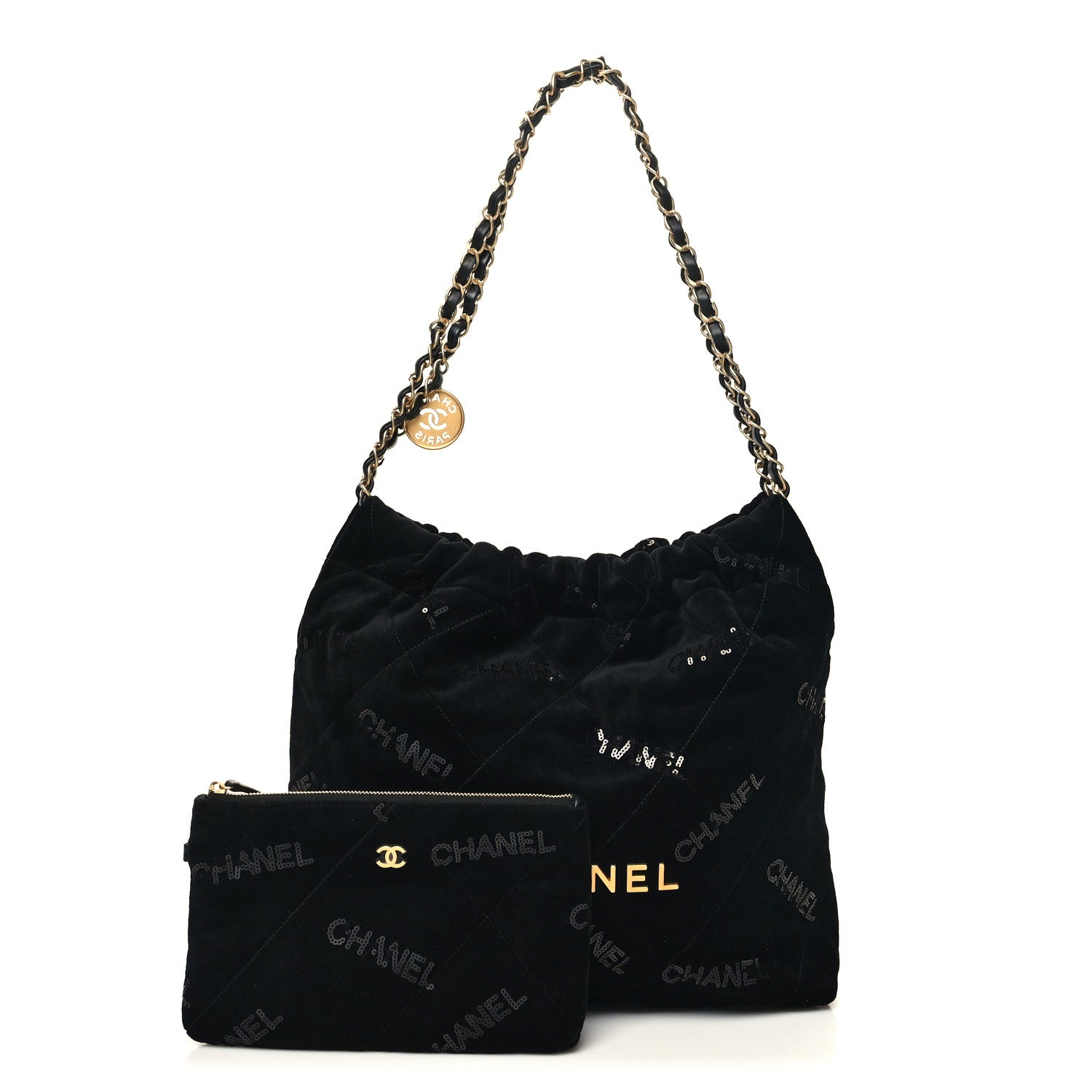 Chanel Velvet Sequin Quilted Small Chanel 22 Black 1 of 15
