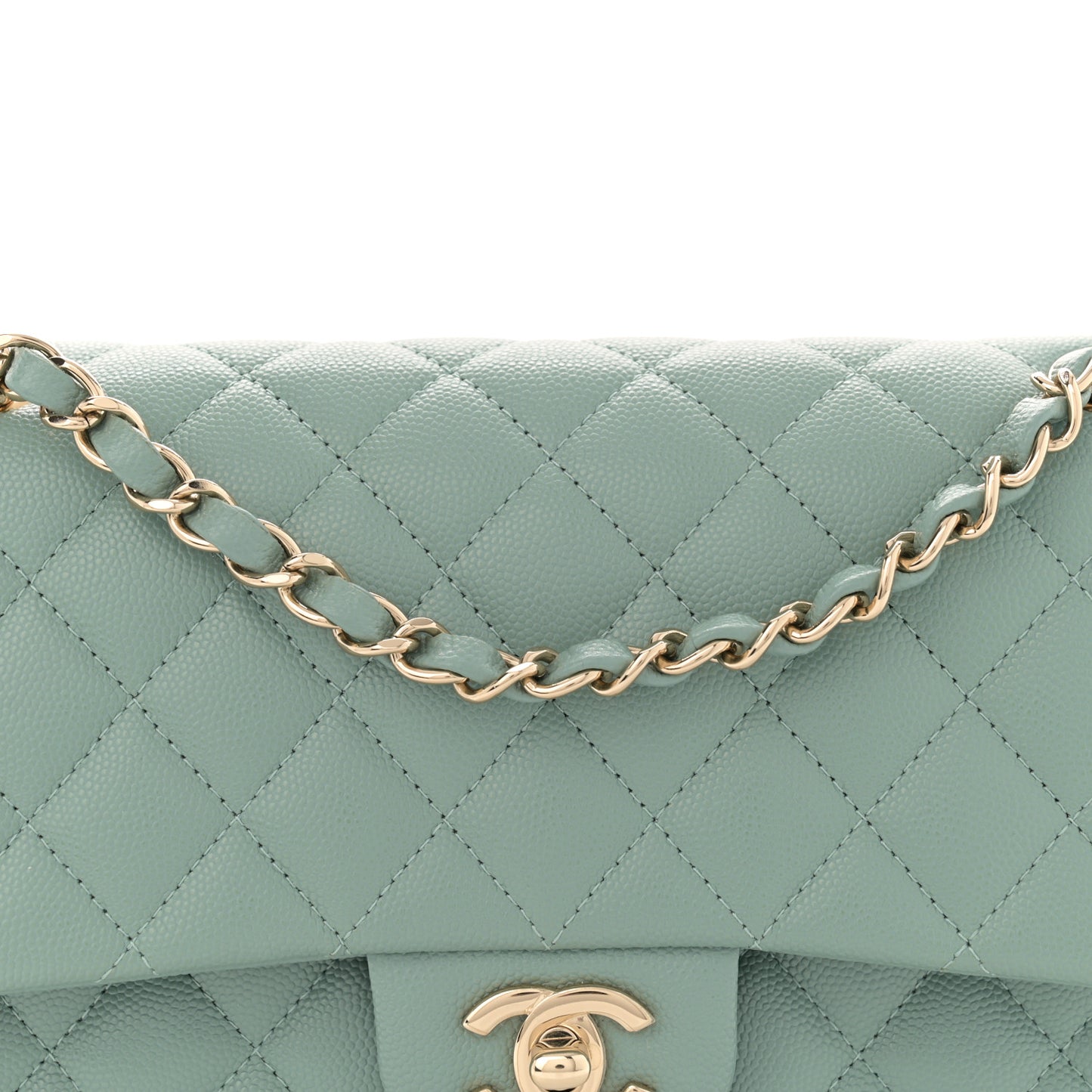 Caviar Quilted Medium Double Flap Light Blue