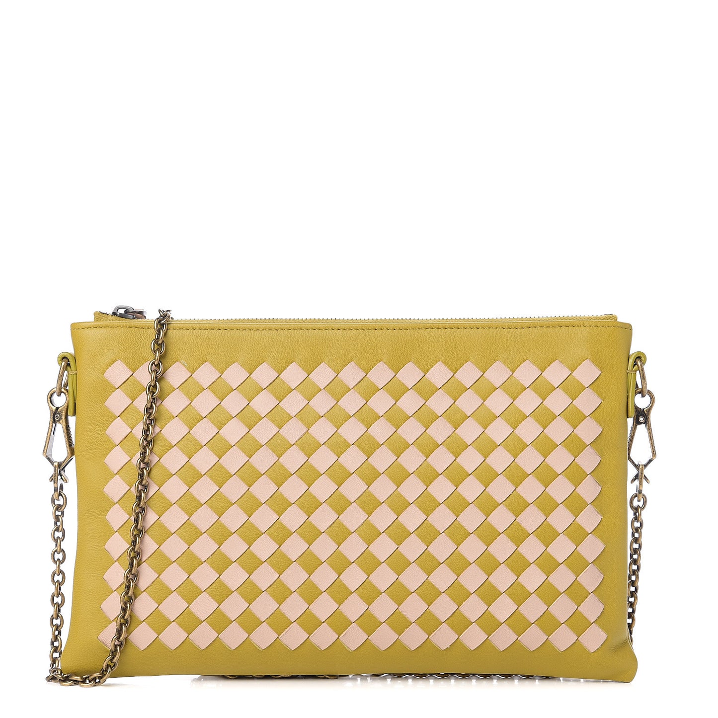 Nappa Intrecciato Checker Chain Wallet Chamomile