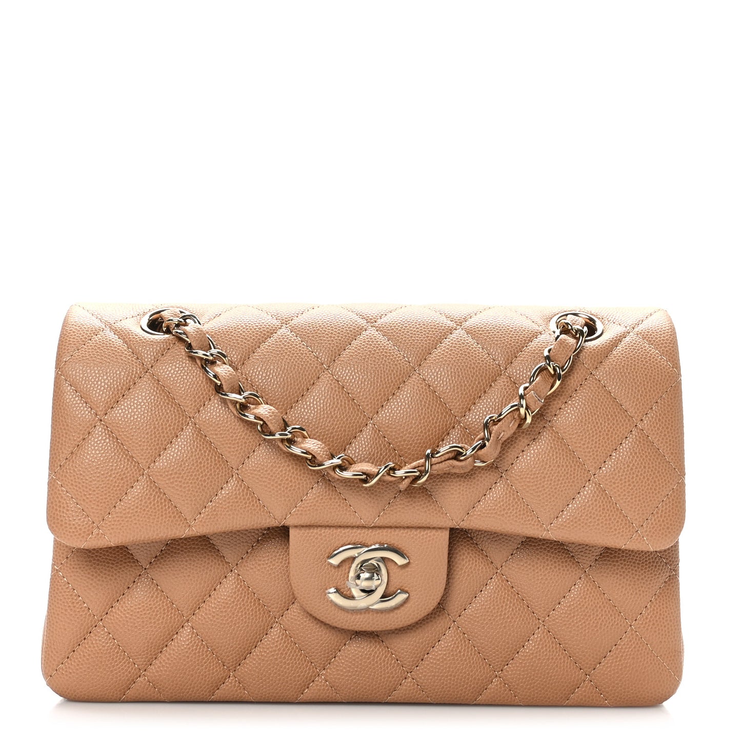 Caviar Quilted Small Double Flap Dark Beige