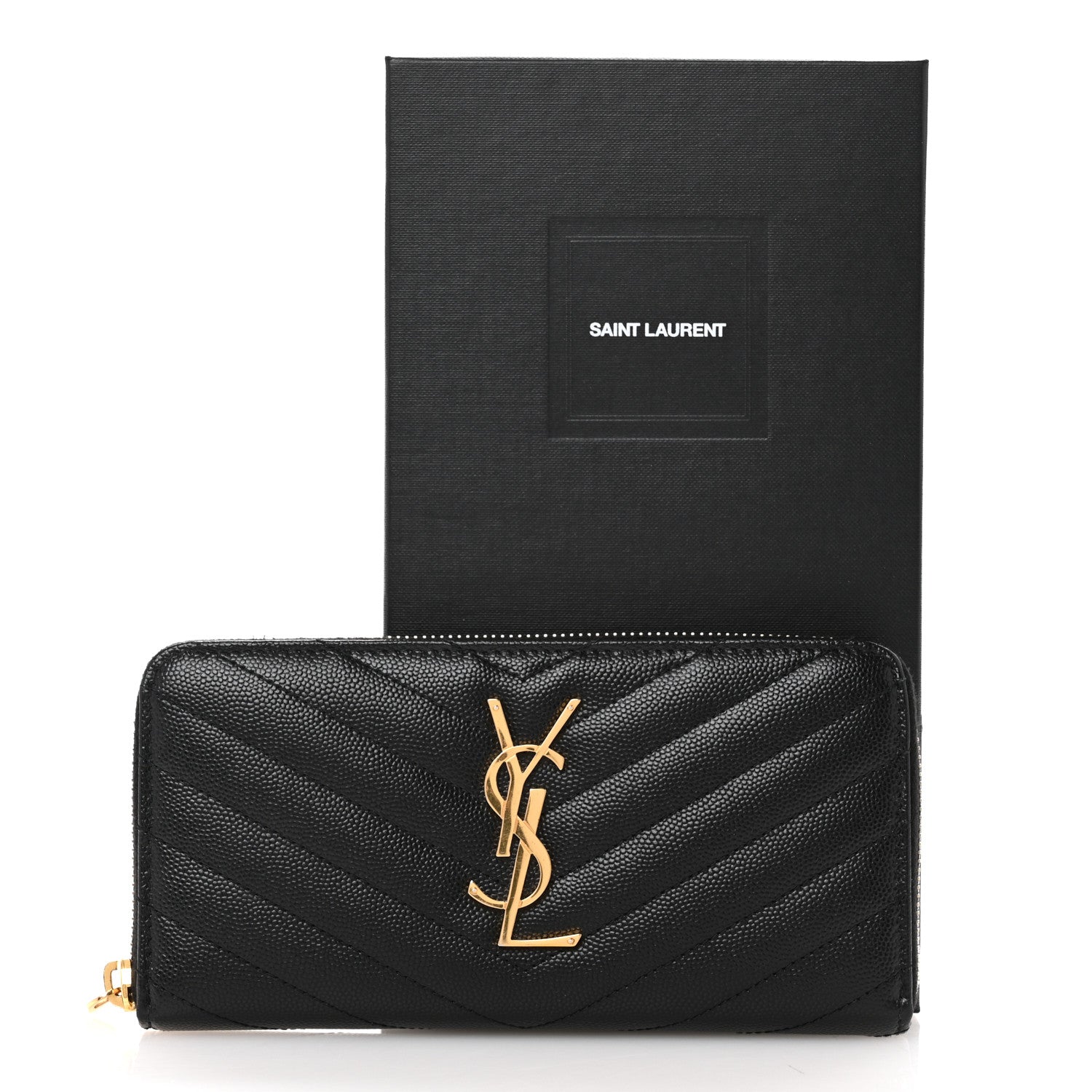 Saint Laurent Grain De Poudre Matelasse Chevron Monogram Zip Around Wallet Black 11 of 11