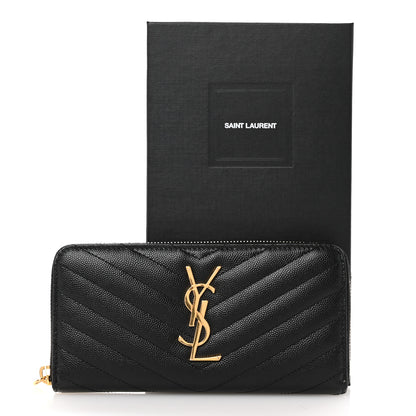 Saint Laurent Grain De Poudre Matelasse Chevron Monogram Zip Around Wallet Black 11 of 11