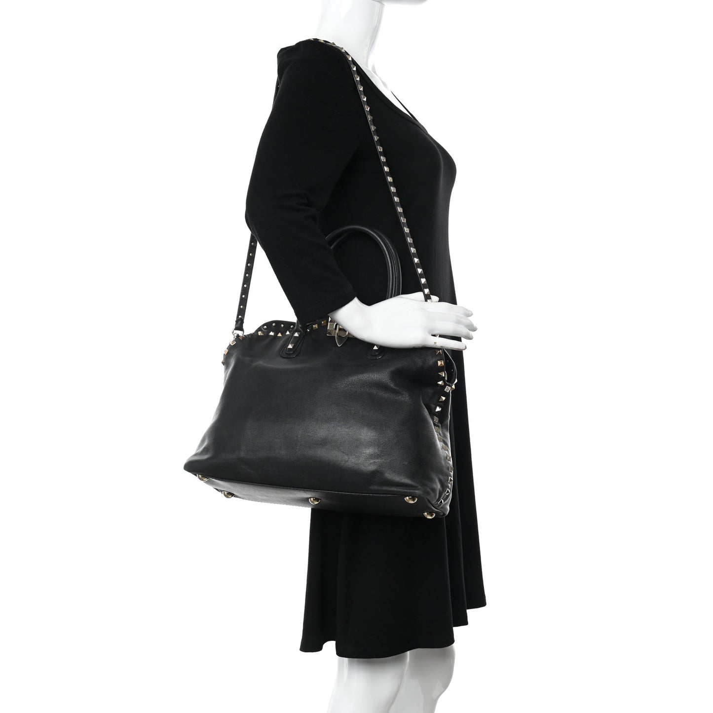 Vitello Rockstud Dome Satchel Black