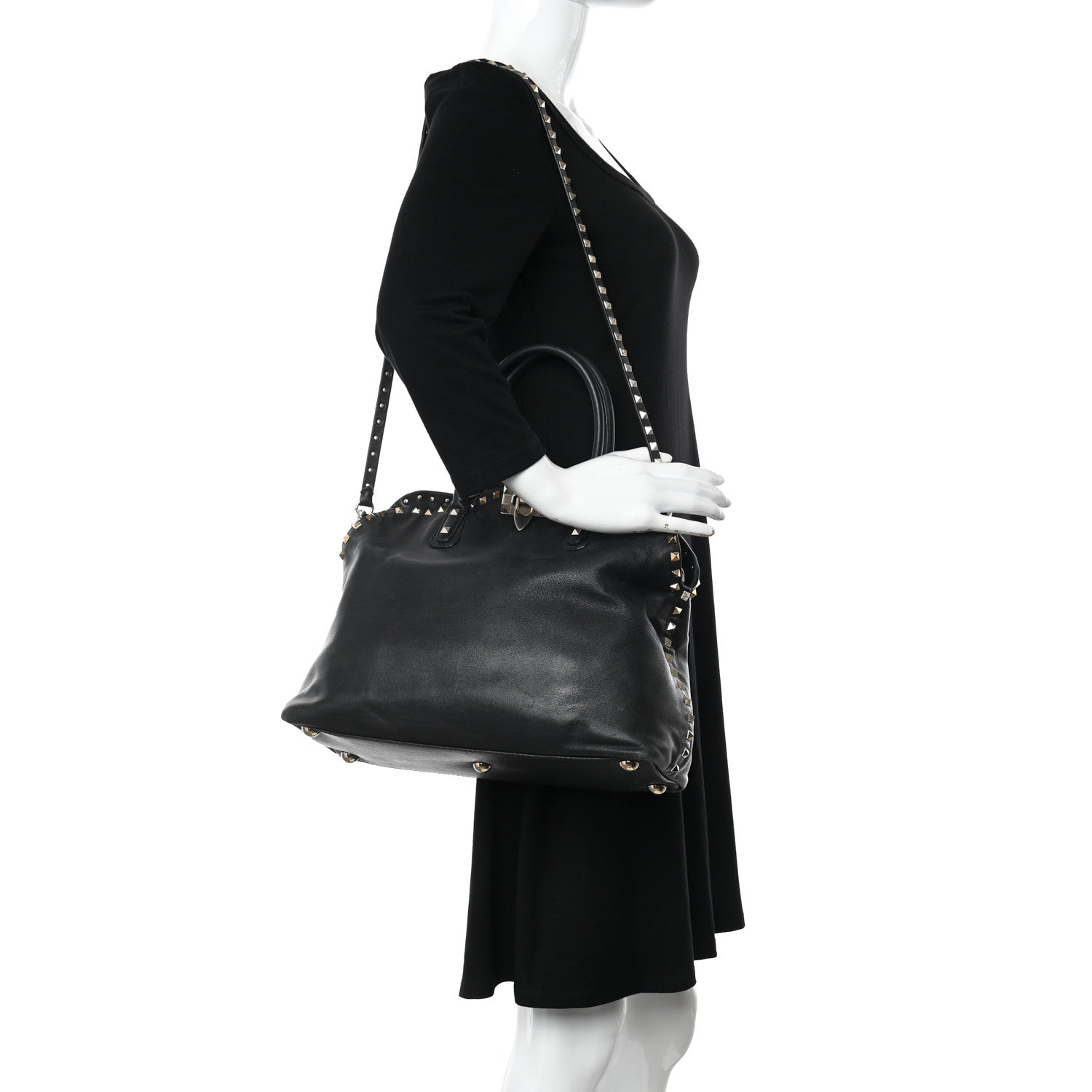 Valentino Garavani Vitello Rockstud Dome Satchel Black 2 of 21