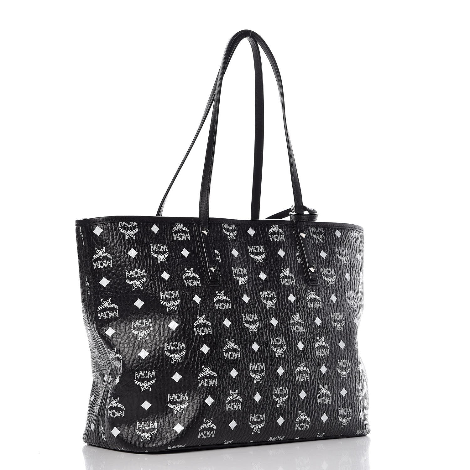 MCM Visetos Medium Anya Zip Top Shopper Tote Black 4 of 10