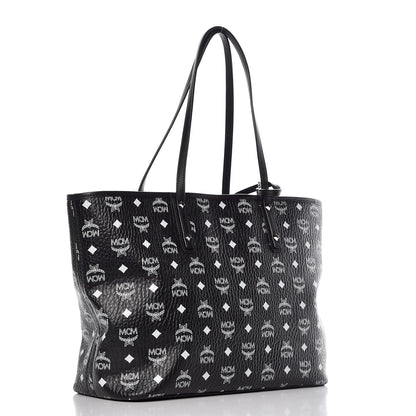 MCM Visetos Medium Anya Zip Top Shopper Tote Black 4 of 10