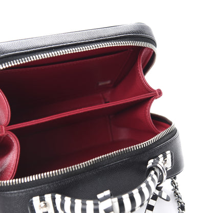 Chanel Caviar Quilted Striped Small CC Filigree Vanity Case Black White 5 of 10