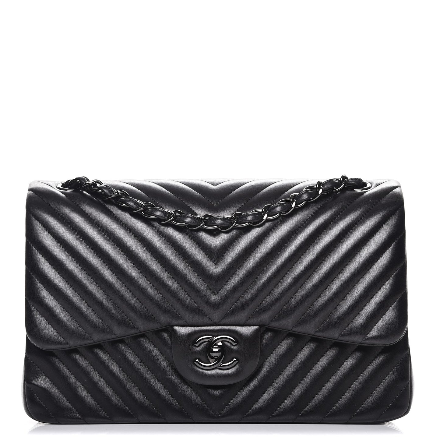 Lambskin Chevron Quilted Jumbo Double Flap So Black