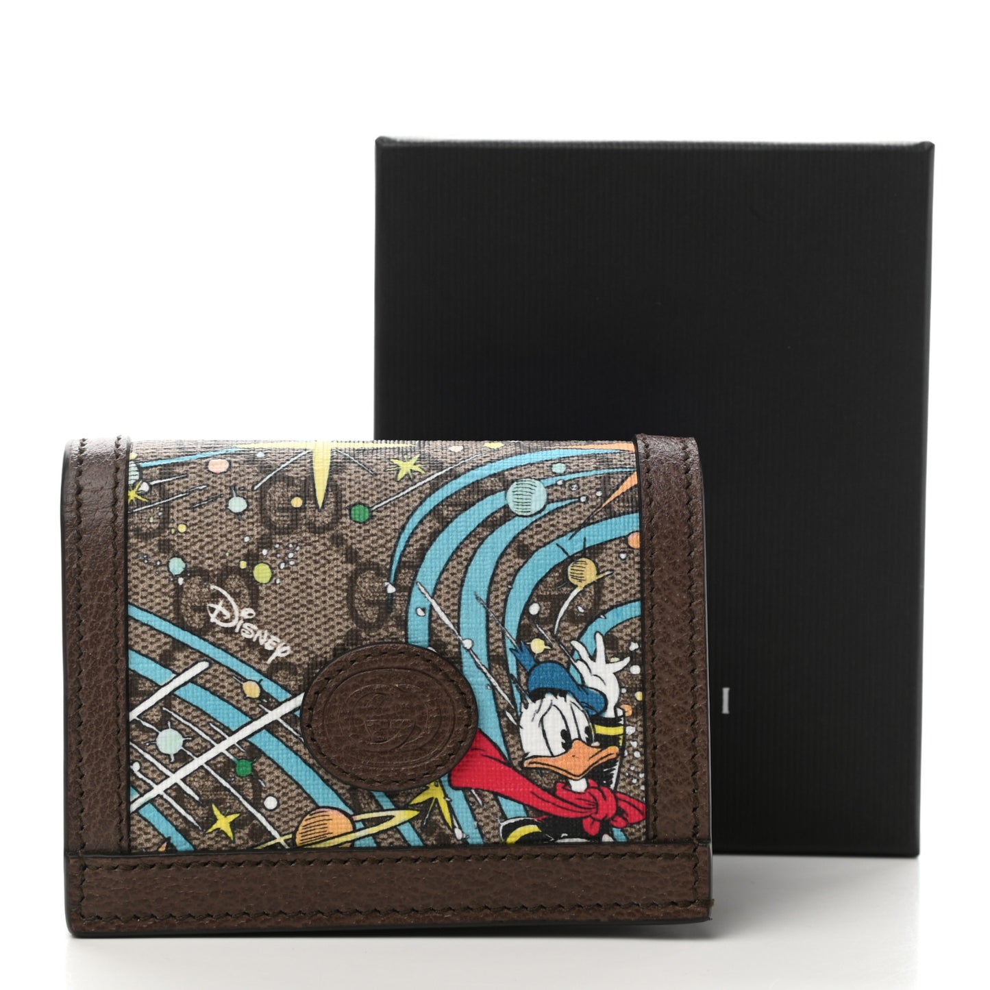 X DISNEY GG Supreme Monogram Donald Duck Interlocking G Card Case Beige Multicolor New Acero