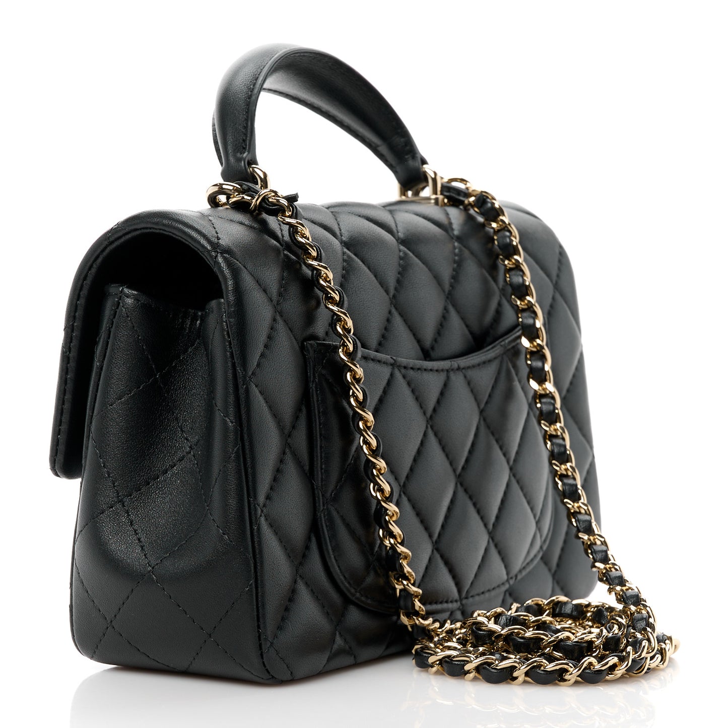 Lambskin Quilted Mini Top Handle Rectangular Flap Black