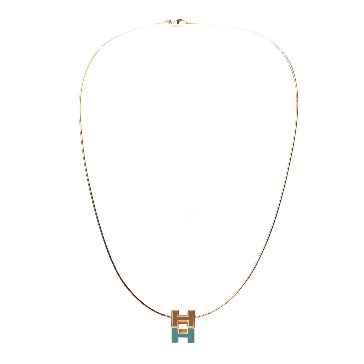 Gold Lacquered Cage d'H Pendant Necklace Turquoise