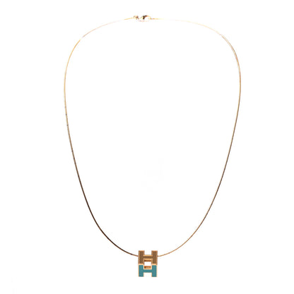 Hermes Gold Lacquered Cage d'H Pendant Necklace Turquoise 3 of 6